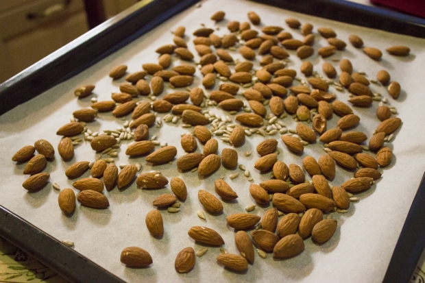 Roasted almonds and sunflower seeds
